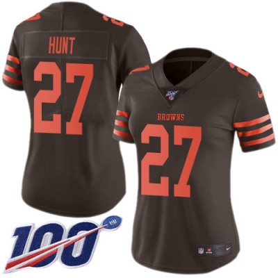 Nike Cleveland Browns #27 Kareem Hunt Brown Women's Stitched NFL Limited Rush 100th Season Jersey